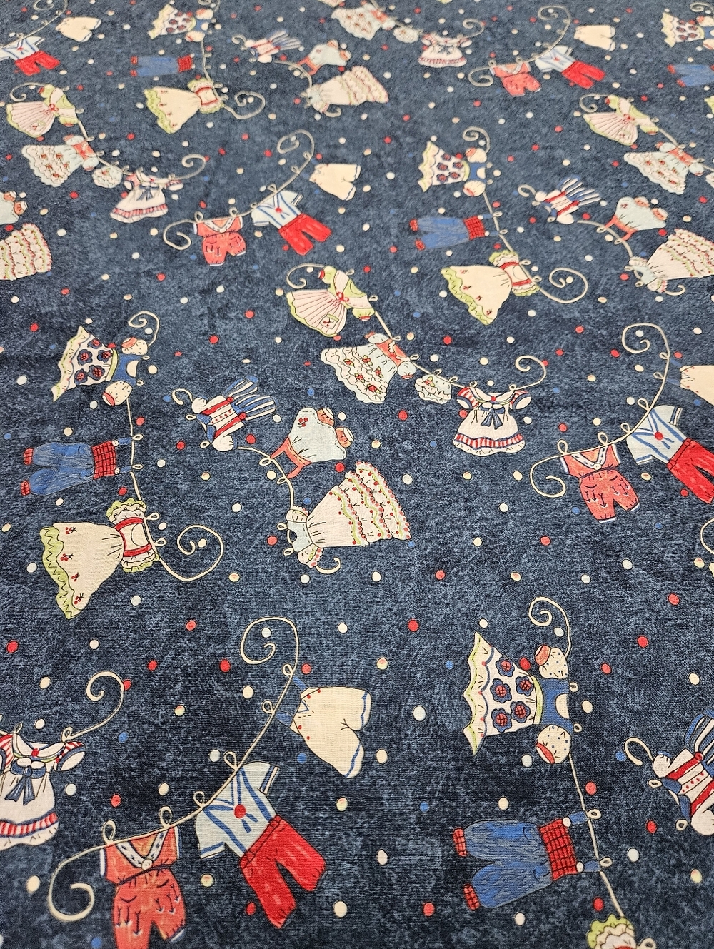 Cute Vintage-Style Children's Clothes Print on Navy Fabric - Sold By The Yard